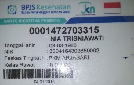 Salah satu contoh Kartu BPJS Kesehatan diduga palsu milik warga Desa/Kec Arjasari, Kab Bandung.