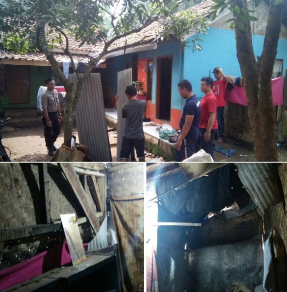 Polsek Ibun Polres Bandung merehab rumah Aki Nana (78) di Kp. Cibeet RT 01/03 Desa Cibeet ,Kecamatan Ibun, Kab Bandung, Jumat (14/10). by Robby Thea