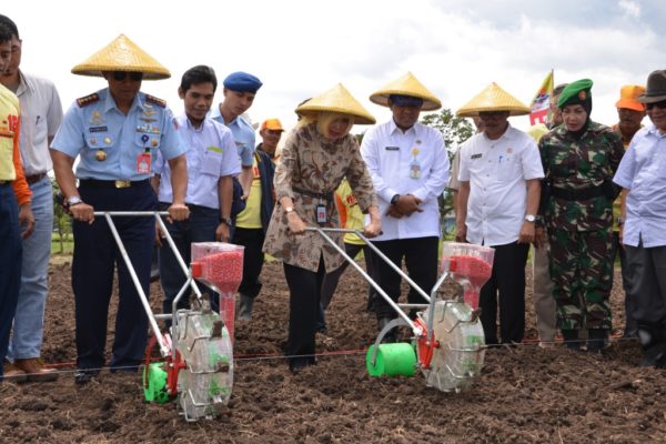 Danlanud Sulaiman Kol Pnb M Syafei saat Pencanangan Penanaman Jagung Super Hibrida di lahan khusus Lanud Sulaiman Margahayu, Rabu (14/12). by Denny Humas Pemkab Bandung