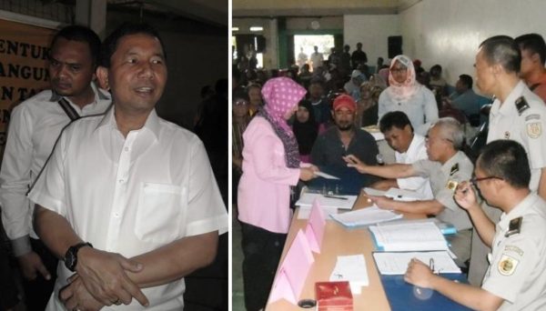 Kepala Satker PJSA-BBWS Citarum, Ir Bebi Hendrawibawa MP saat pengumuman pembebasan lahan Cieunteung, Kel/Kec Baleendah, Kab Bandung di Gedung Serba Guna Dua Putri, Jl Siliwangi Baleendah, Senin (20/3). by iwa/bbcom